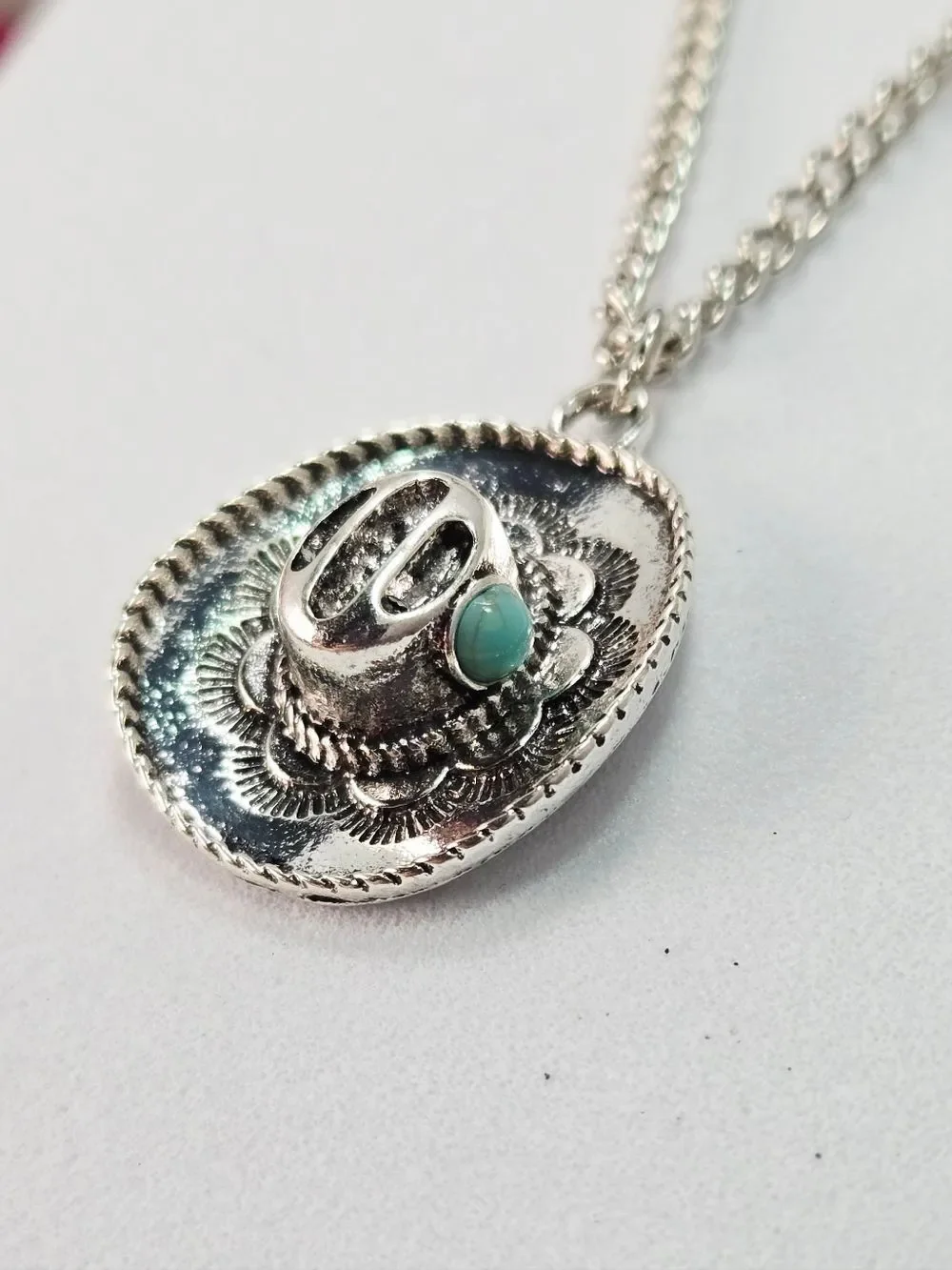 Coastal Cowgirl Turquoise Cowboy Hat Necklace Silver Western Layering Rodeo Glam